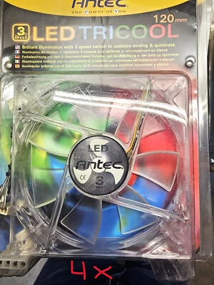 4x ANTEC 3 SPEED 120MM FAN LED TRICOLOR 2000RPM 79CFM 4PIN/3PIN  NEW - Image 1 of 2