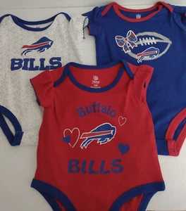 Buffalo Bills Baby Girl One Piece Bodysuit Size 12 Months Lot of 3 Short Sleeves - Picture 1 of 11