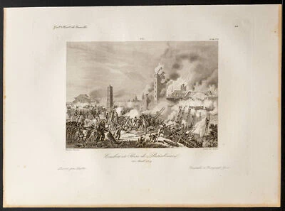 1841ca - Battle Of Regensburg - Rastibonne - engraving antique - Napoleon - Bild 1 von 4
