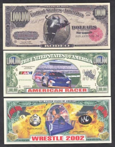 THREE SPECTATOR SPORTS NOVELTY NOTES -RODEO/STOCK CARS/WRESTLING - Picture 1 of 2