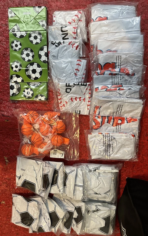 Kids Sports Party Supplies-61 Pieces-Blow Up Bats n Balls,Gift Bags,Whistles-NEW - Image 1 of 1