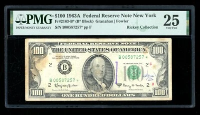 DBR 1963-A $100 FRN New York STAR Fr. 2163-B* PMG 25 Serial B00587257* - Image 1 of 2