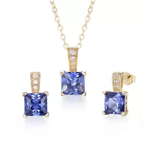 More details for ladies 9 ct gold on 925 silver tanzanite &amp; white sapphire earring necklace set