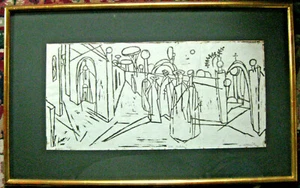 Grabado en madera enmarcado Carole Kitzmiller "Via Medici" firmado y numerado 9/50 - Imagen 1 de 6