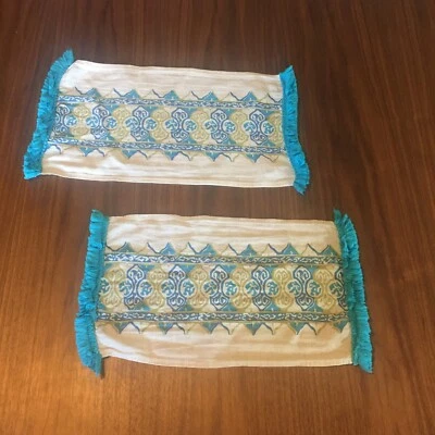 Vintage Turquoise/Teal Fringed Table/Dresser Scarf MCM Boho Style - Image 1 of 4