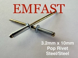 3.2mm x 10mm pop rivets Steel/Steel dome head blind 3.2 10 rivet standard - Picture 1 of 2