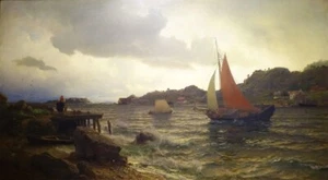 Hans Gude Der Hafen 1871 17"x 22" Archiv Kunstdruck - Bild 1 von 1
