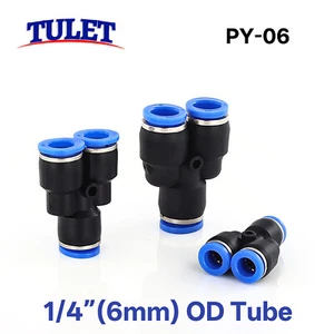 Tubo conector neumático unión en Y 5 piezas OD 1/4" empujar para conectar el accesorio - Imagen 1 de 3