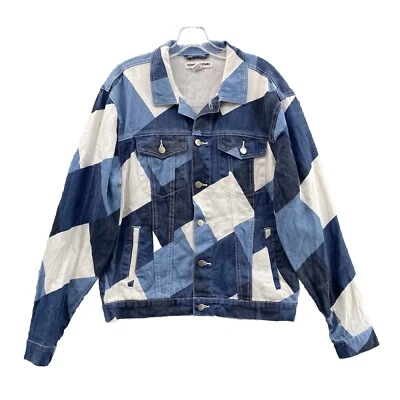 Rework Cowboy Stars Jean Jacket Women Medium Blue Denim Trucker 90s Colorblock - Image 1 of 4