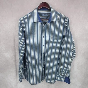 Tasso Elba Shirt Mens Large 16 - 16.5 Blue Striped Button Up Long Sleeve Cotton - Picture 1 of 11