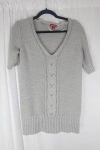Merona grauer Pullover mit Zopfmuster Kurzarm V-Ausschnitt Damen Small Pulli - Bild 1 von 6