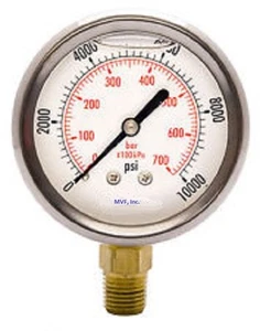 Gauge 2-1/2" Face SS Case 10,000 PSI/KPA/BAR 1/4" NPT Brass Lower Filled 250er22 - Picture 1 of 3