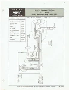 B.S.A. BANTAM MAJOR MODELS 1956 WIPAC AC LIGHTING WIRING DIAGRAM BULLETIN - Picture 1 of 1