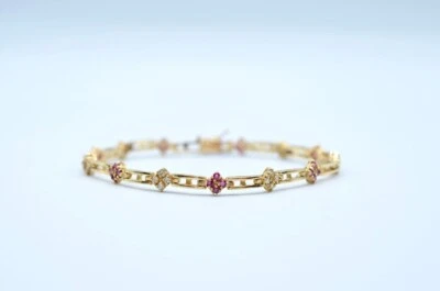 Винтажный браслет из золота 14 карат с бриллиантами и рубинами. 8,1 грамма - Изображение 1 из 4