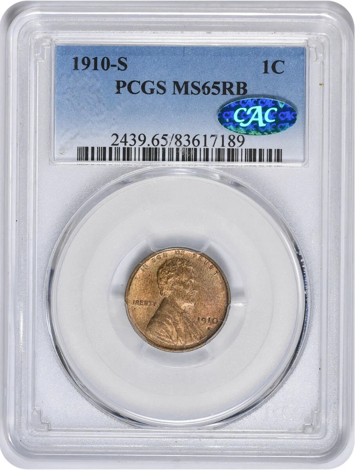 1910-S Lincoln Cent MS65RB PCGS (CAC) - Image 1 of 2