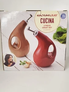 Rachael Ray Cucina 2 Piece Modern Stoneware Cruet Set Red and Brown NEW - Picture 1 of 7