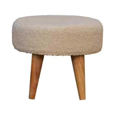 Adorable Solid Wood Furniture - Cream Boucle Petite Footstool - Image 1 of 4