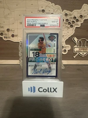 2024 Panini Prospect Edition Nick Kurtz #143 Purple Signature /125 PSA 10 Gem RC - Image 1 of 4