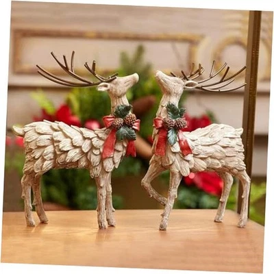  Conjunto de 2 estatuetas de rena de resina escultura de Natal de alce estátua de veado para  - Imagem 1 de 4