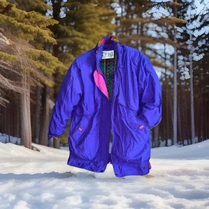 Vtg Winter Club Cyclone Purple Puffer Ski Jacket Hoodie Full Zip Women Large - Picture 1 of 7