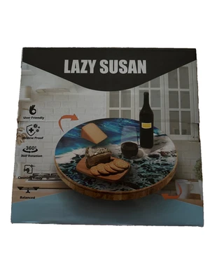 Wooden Lazy Susan Turntable with Ocean Design NIB 13.5” diameter - Image 1 of 2