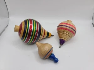 Spinning Wooden Tops Mexican Trompos Metal Tip Preowned Painted - Picture 1 of 11