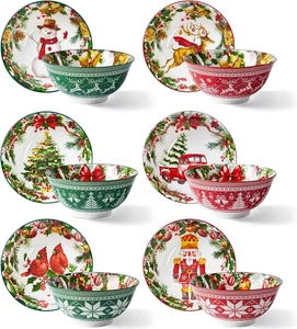 6 weihnachtliche Keramikschalen, Schüssel Set für Küche, tiefe Suppenschalen für Dessert - Bild 1 von 12