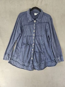 Parsley & Sage Women XL Silver Button Up Shirt Boho Blue Lagenlook Textured Teir - Picture 1 of 11