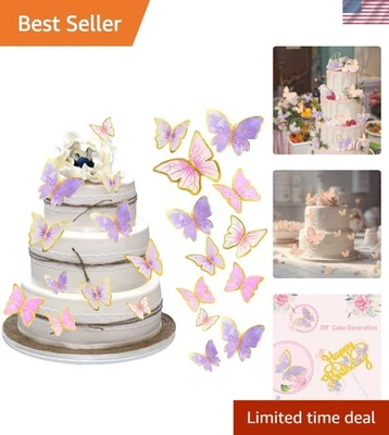 60 piezas adornos para cupcakes mariposa 3D en rosa, púrpura y dorado para fiestas elegantes Foto 1 de 4