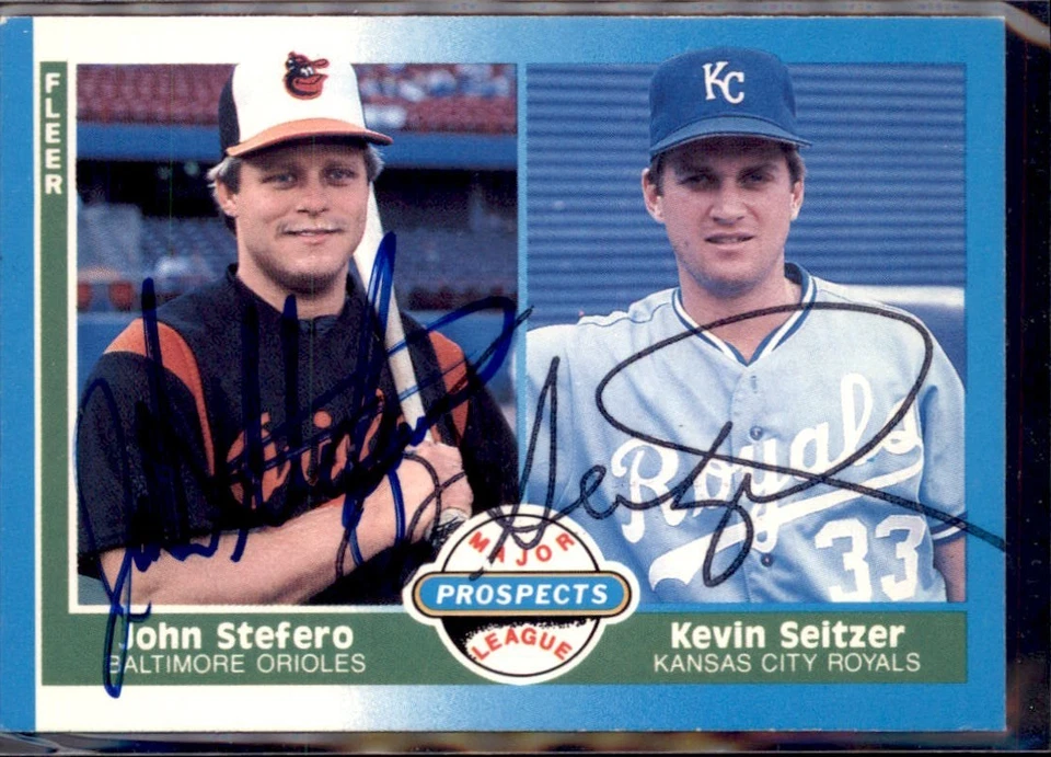 1987 Fleer Major League Prospects Kevin Seitzer & John Stefero Signed in Person - Image 1 of 2