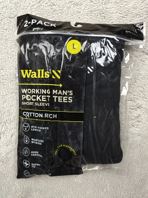 Camiseta con Bolsillo en Paredes 2pk Para Hombre Grande Negra Algodón Rica Manga Corta Camiseta de Trabajo Foto 1 de 2