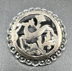 Antique Edwardian Jumping Stag Deer 900 Silver Brooch Pin Pendant Combo 6g - Picture 1 of 7