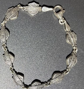 "Brazalete Harley Davidson plata de ley 925 con emblemas de barra y escudo de 7,5"" de largo" - Imagen 1 de 5