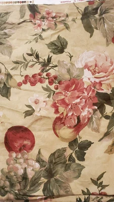 Waverly BRAMASOLE Fabric Tan Floral Fruit Jacquard Damask Upholstery 7yx54" Vtg - Image 1 of 4