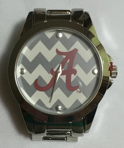 Alabama Crimson Tide Ladies Collegiate Chevron Metal Bracelet Watch Free Battery Cover