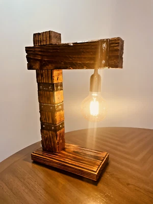 Handmade Rustic Wooden Table Lamp with Industrial Accents - Image 1 of 4