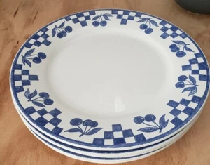 Set of 6 Moulin Des Loups Blue Cherries 10 3/4" Dinner Plate Made in France (H2) - Imagen 1 de 11