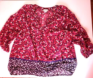 Blusa para mujer Liz Claiborne roja transparente púrpura estampado floral pulóver talla XL - Imagen 1 de 4
