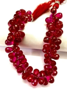 Natural Red Corundum Faceted Teardrop Gemstone Beads Jewelry Size 7-8mm 8 Inches - Picture 1 of 4