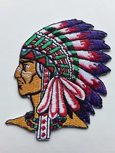 NATIVE AMERICAN RED INDIAN CHIEF HEAD EMBROIDERED IRON OR SEW ON QUALITY PATCH - Picture 1 of 3