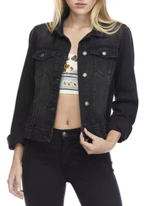 Free People Womens Rumors Jean Jacket Black Buttons Collared Flap Pockets S New - Picture 1 of 12