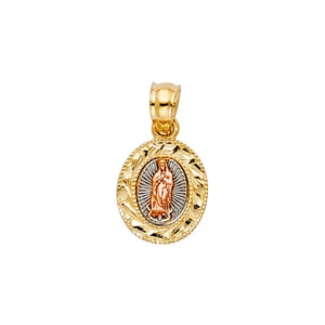 14K Tri Color Gold Religious Lady of Guadalupe Charm Pendant For Necklace Chain - Picture 1 of 4