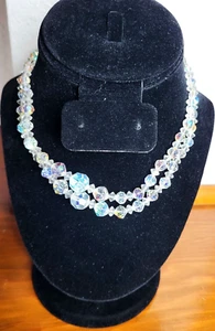 Vintage Aurora Borealis facettierte Kristall 2 Strang Halskette - Bild 1 von 5