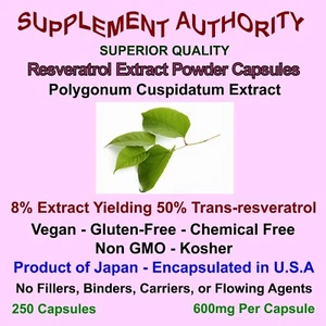 Cápsulas en polvo de extracto de resveratrol - 250ct -50% Trans Resveratrol ¡NUEVO Y FRESCO! - Imagen 1 de 1