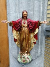 Grande Gesso Antiguidade Vintage Jesus Cristo Sagrado Coração Boneco Estátua Braços spread