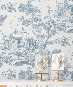 Peel Stick Wallpaper Vintage Wallpaper Blue White Removable Self-Adhesive - Picture 1 of 9