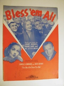 TO BE OR NOT TO BE Movie Sheet Music "Bless 'em All" Carole Lombard Jack Benny - Picture 1 of 2