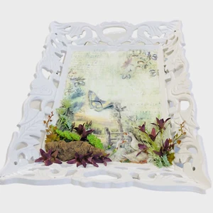 Serving Tray Wall Hanging 3D Decoupage Ducks Butterfly Floral 15 X 12 Greens - Picture 1 of 11