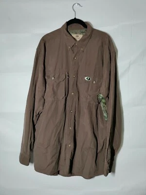 Camisa de pesca transpirable manga larga con botones marrón roble musgo con logotipo talla XL Foto 1 de 4