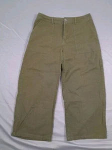 Who What Wear Pants Cropped Wide Leg Women Size 12 Olive Green Baggy - Picture 1 of 12